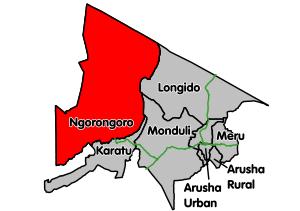 Ngorongoro District's location within Arusha region.