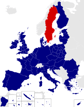 Map of the European Parliament constituencies with Sweden highlighted in red
