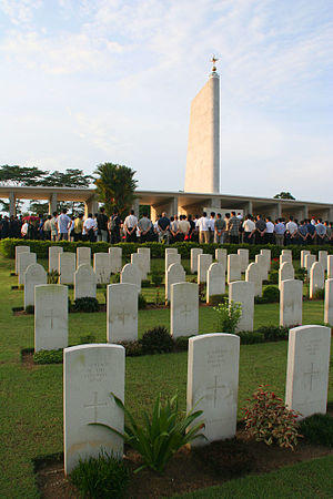 The Kranji War Memorial with the War Cemetery in the foreground during the Remembrance Day Ceremony proceedings on 13 November 2005