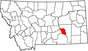 Map of Montana highlighting Treasure County