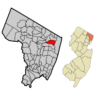 Map highlighting Closter's location within Bergen County. Inset: Bergen County's location within New Jersey