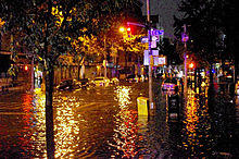 Lower Manhattan's Avenue C is seen flooded.