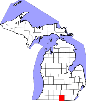 Map of Michigan highlighting Hillsdale County