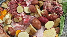 Raw meat and vegetables