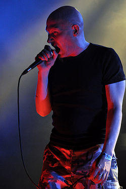 A picture of Mika Luttinen, the singer of Impaled Nazarene, at the Kings Of Black Metal in Alsfeld (Germany), on the 21st of April 2012.