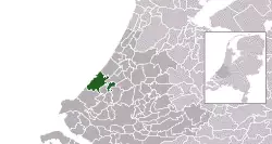 Highlighted position of The Hague in a municipal map of South Holland