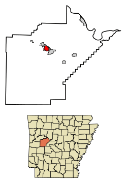 Location of Corinth in Yell County, Arkansas.
