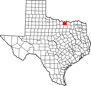 Map of Texas highlighting Cooke County