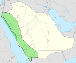 Kingdom of Hejaz (green) on the Arabian Peninsula.