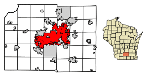 Location of Madison in Dane County, Wisconsin.