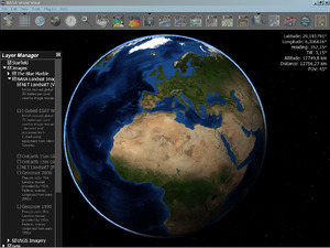Screenshot of WorldWind showing Blue Marble Next Generation layer