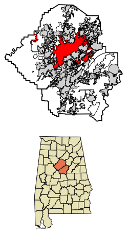Location within Jefferson County and Shelby County