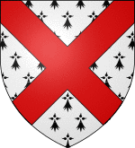 A shield of arms showing a red saltire on ermine ground