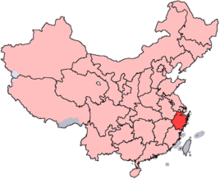 A map of China with Zhejiang province highlighted