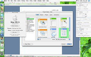 Screenshot of Microsoft Word 2004 on an Intel-based Mac in Mac OS X v10.4 "Tiger" through Rosetta