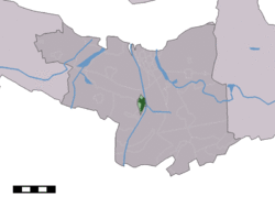 The town centre (dark green) and the statistical district (light green) of Sluiskil in the municipality of Terneuzen.