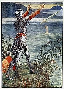 King Arthur Sir Bedivere throwing Excalibur into the lake by Walter Crane.jpg