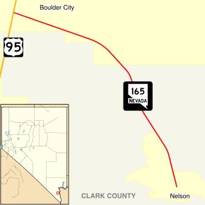 Nevada State Route 165 travels southeast from US 95 to Nelson, Nevada.