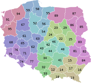 Poland telephone area codes.svg