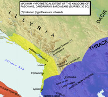 PAEONIAN ARDIAEAN (ILLYRIAN) DARDANIAN KINGDOMS EXTENT DURING 230 BC.png