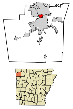 Location of Johnson in Washington County, Arkansas.