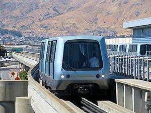 AirTrain nearing West Field Road station, July 2018.JPG