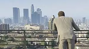 The city of Los Santos, as seen in Grand Theft Auto V: The game makes use of RAGE's many graphical features, such as depth of field, high draw distance and detailed weather effects.