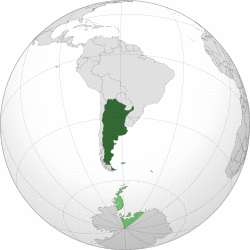Argentina shown in dark green
