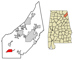 Location of Crossville in DeKalb County, Alabama.