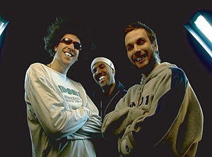 Wikluh Sky (right) wearing faux-grills at the filming of the Ostrugale pete video from Ajs Nigrutin's second album