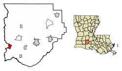 Acadia Parish Louisiana Incorporated and Unincorporated areas Mermentau Highlighted.svg