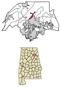 Location of Reece City in Etowah County, Alabama.