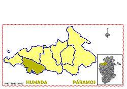 Municipal location of Humada in the Páramos comarca