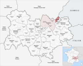 Location within the region Auvergne-Rhône-Alpes