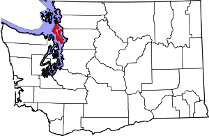 Map of Washington highlighting Island County