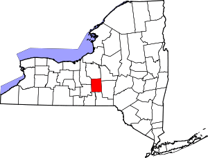Map of New York highlighting Cortland County