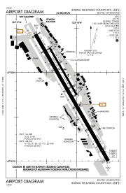 A map with a grid overlay showing the terminals runways and other structures of the airport.
