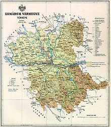Map of Komárom county in the Kingdom of Hungary (1891)