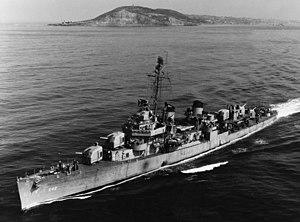 USS Hale (DD-642) steaming out of San Diego, circa in March 1951 (NH 107205).jpg