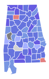 Alabama Senate Election Results by County, 1972.svg