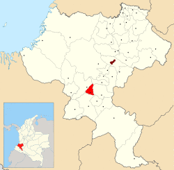Location of the municipality and town of Sucre, Cauca in the Cauca Department of Colombia.