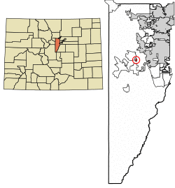 Location of the Idledale CDP in Jefferson County, Colorado.