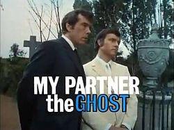 Series title over an image of Randall and Hopkirk in a graveyard