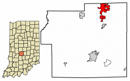 Location of Mooresville in Morgan County, Indiana.