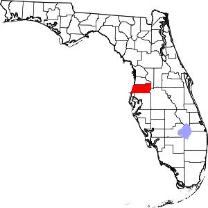 Map of Florida highlighting Pasco County