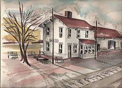 The former Milwaukee Railroad depot in Laredo. Watercolor by R.L. Huffstutter.