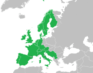 A coloured map of the countries of Europe