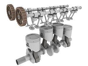A YafaRay rendering of piston engine parts modelled in Blender