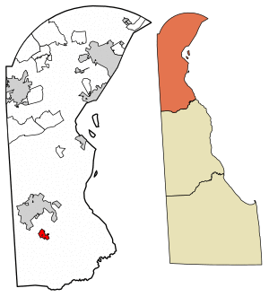 Location of Townsend in New Castle County, Delaware.