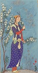 Safavid Dynasty, Woman with a Spray of Flowers, circa 1575 AD.jpg